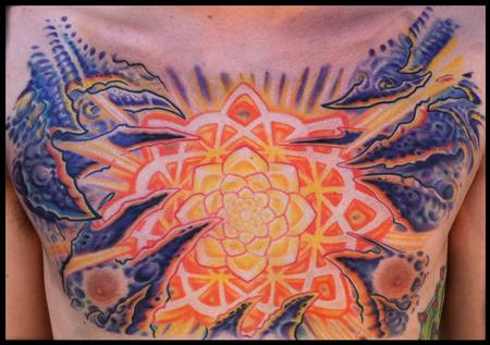 Looking for unique  Tattoos? Mandala and bio organic chest tattoo